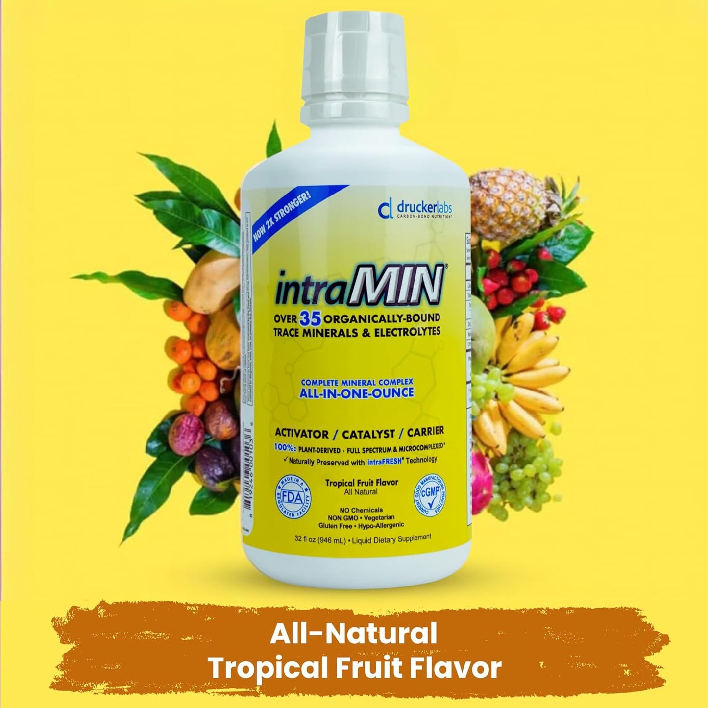 Organic Liquid Trace Minerals Dietary Supplement with Electrolytes - Drucker Labs IntraMIN for Immune & Muscle Support - Non GMO, Gluten Free, Vegan - Tropical Fruit Punch (32 oz.)