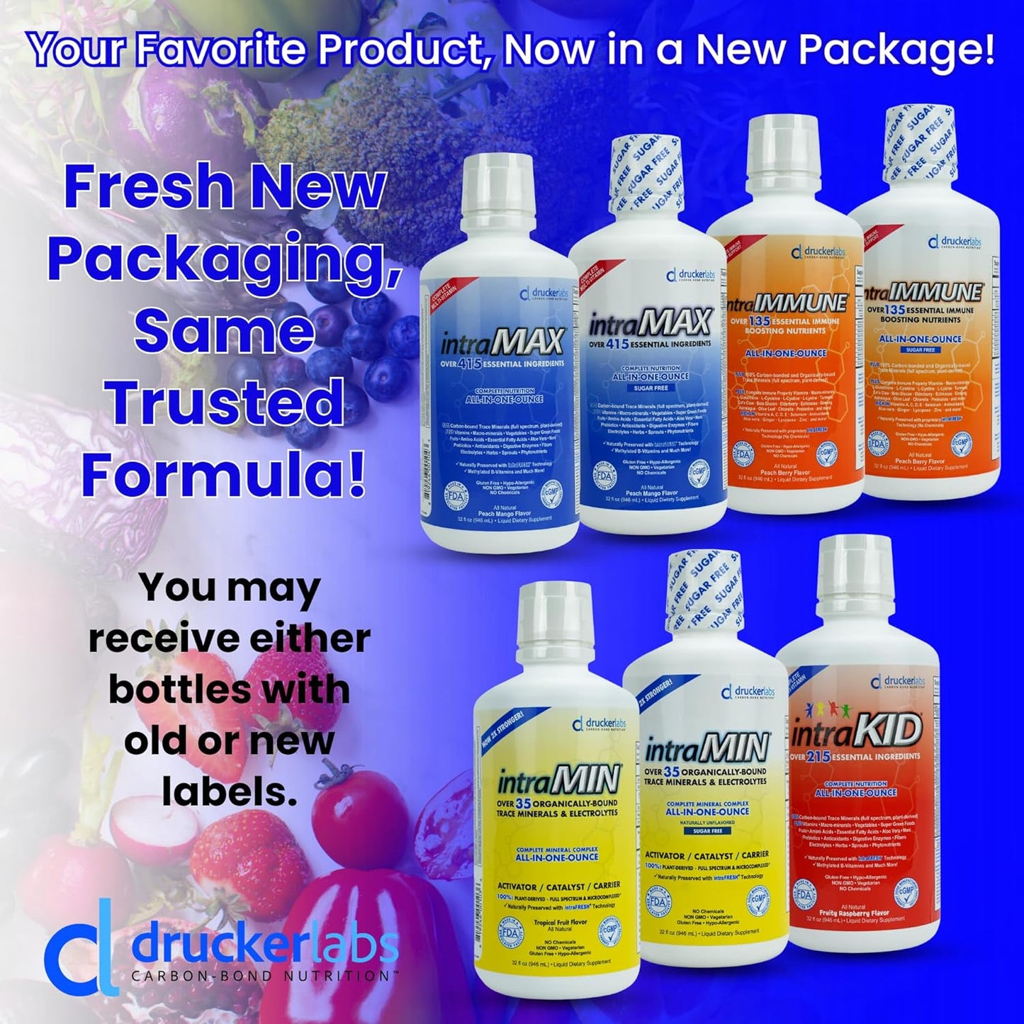 Organic Liquid Trace Minerals & Multivitamin Bundle - intraMAX 2.0 Peach Mango & intraMIN Tropical Fruit, Immune Support, Non GMO, Dairy Free, Gluten Free, Vegan (32 oz. Each)