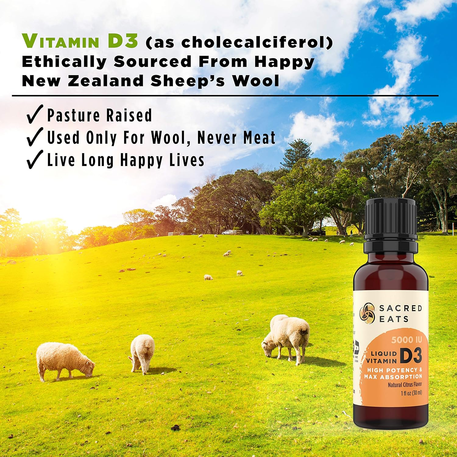 Organic Liquid Vitamin D Drops for Kids & Adults - Sugar Free, Easy to Use 1,000 IU/Drop in Coconut MCT Oil - High Absorption VIT D3 Supplement - Citrus Flavor