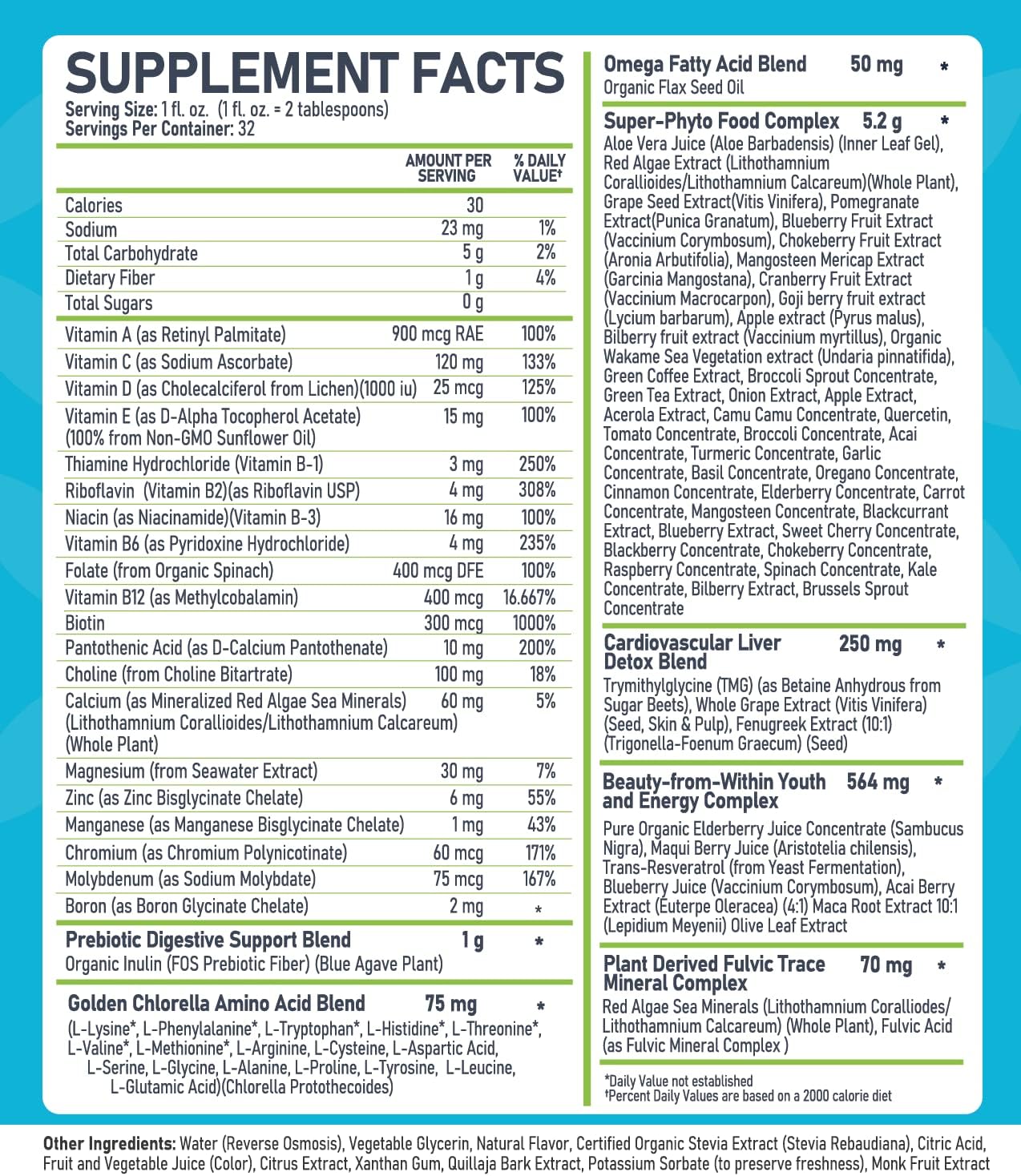 Organic Liquid Whole Food Multivitamin for Men & Women - Superfoods, Omegas, 100+ Ingredients - Vegan - 32 oz