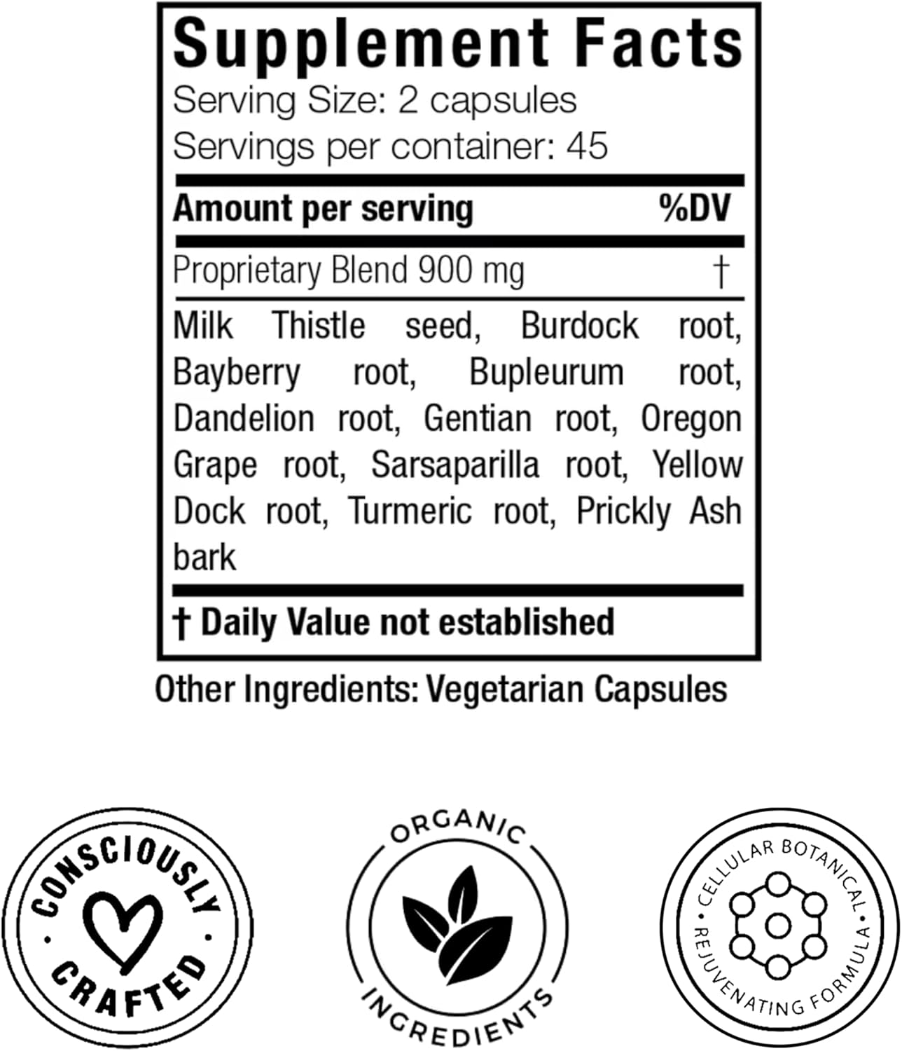 Organic Liver and Skin Care Supplement with Milk Thistle Seed and Dandelion Root - Natural Digestive System Support - 90 Capsules