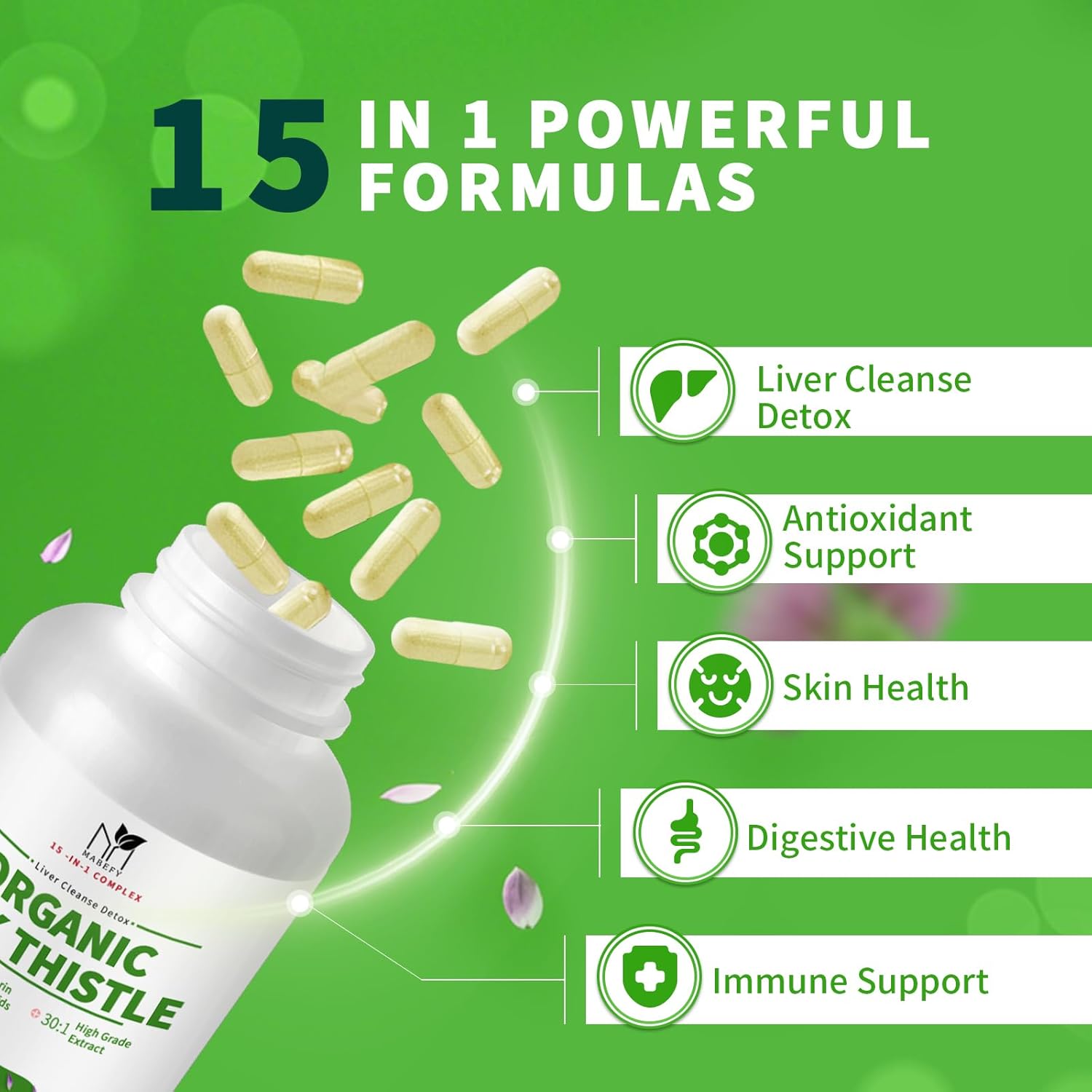 Organic Liver Cleanse Detox & Repair Capsules with Milk Thistle, Artichoke, Dandelion & Glutathione - Antioxidant Support - Non-GMO - 90 Veg Caps