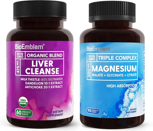Organic Liver Cleanse with BioEmblem Triple Magnesium Complex - 90ct Bottle