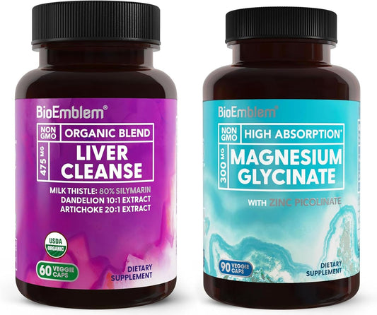 Organic Liver Cleanse with Magnesium Glycinate and Zinc Supplement by BioEmblem