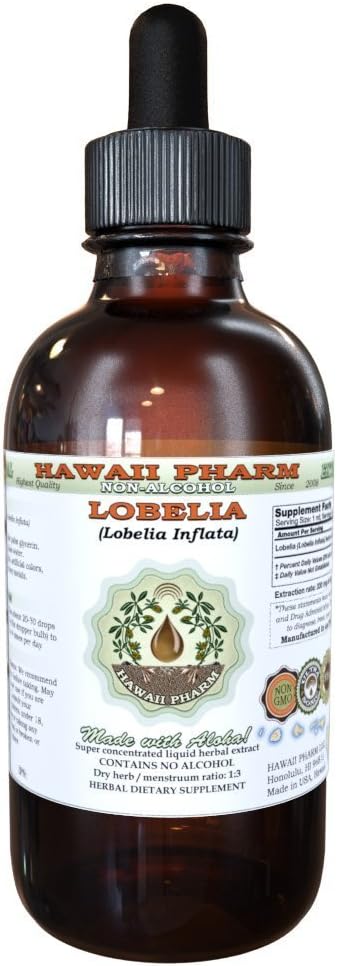 Organic Lobelia Alcohol-Free Liquid Extract Glycerite - 4 oz Hawaii Pharm Herbal Supplement