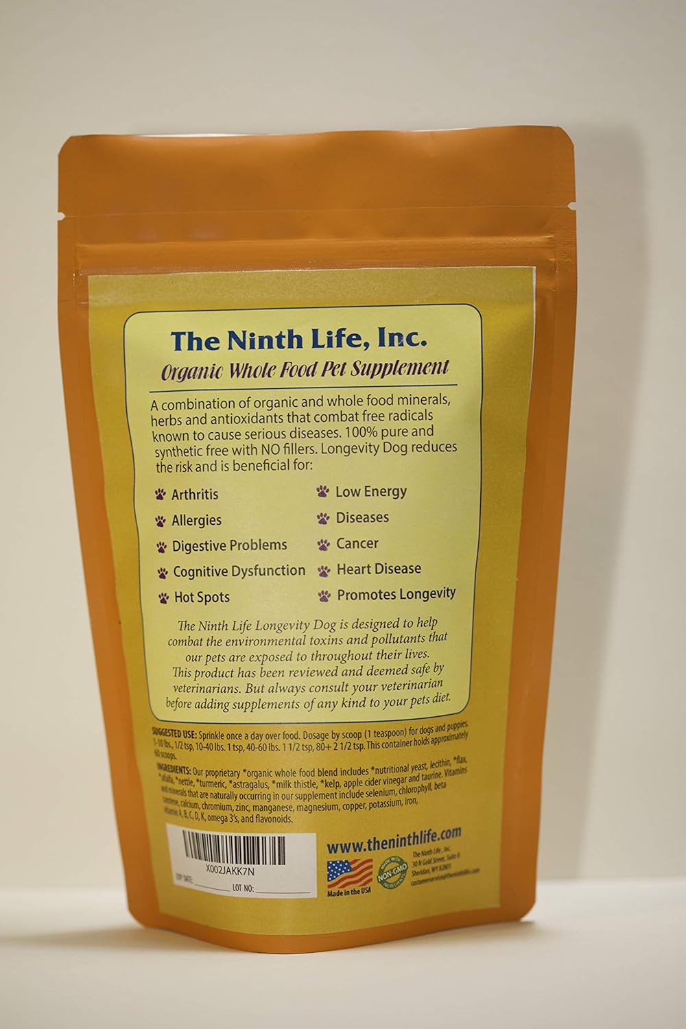 Organic Longevity Dog Vitamin Supplement by Ninth Life, Inc. - 11.2 oz.