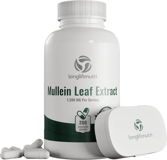 Organic LongLifeNutri Mullein Leaf Extract Capsules - 3000mg, 10:1 Concentration, 200 Vegetarian Capsules, Respiratory Support Supplement, 2-Month Supply, Non-GMO, Lab-Tested, USA-Made