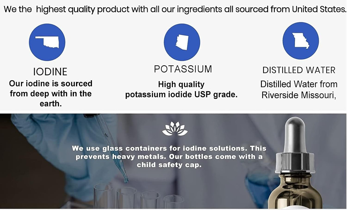 Organic Lugol's Iodine & Potassium Iodide 2% Solution - Liquid Drops for Thyroid Support, Metabolism Health, Detox - 1 Fl Oz - Made in USA/Men & Women - 3000 mcg/Quick Shipping