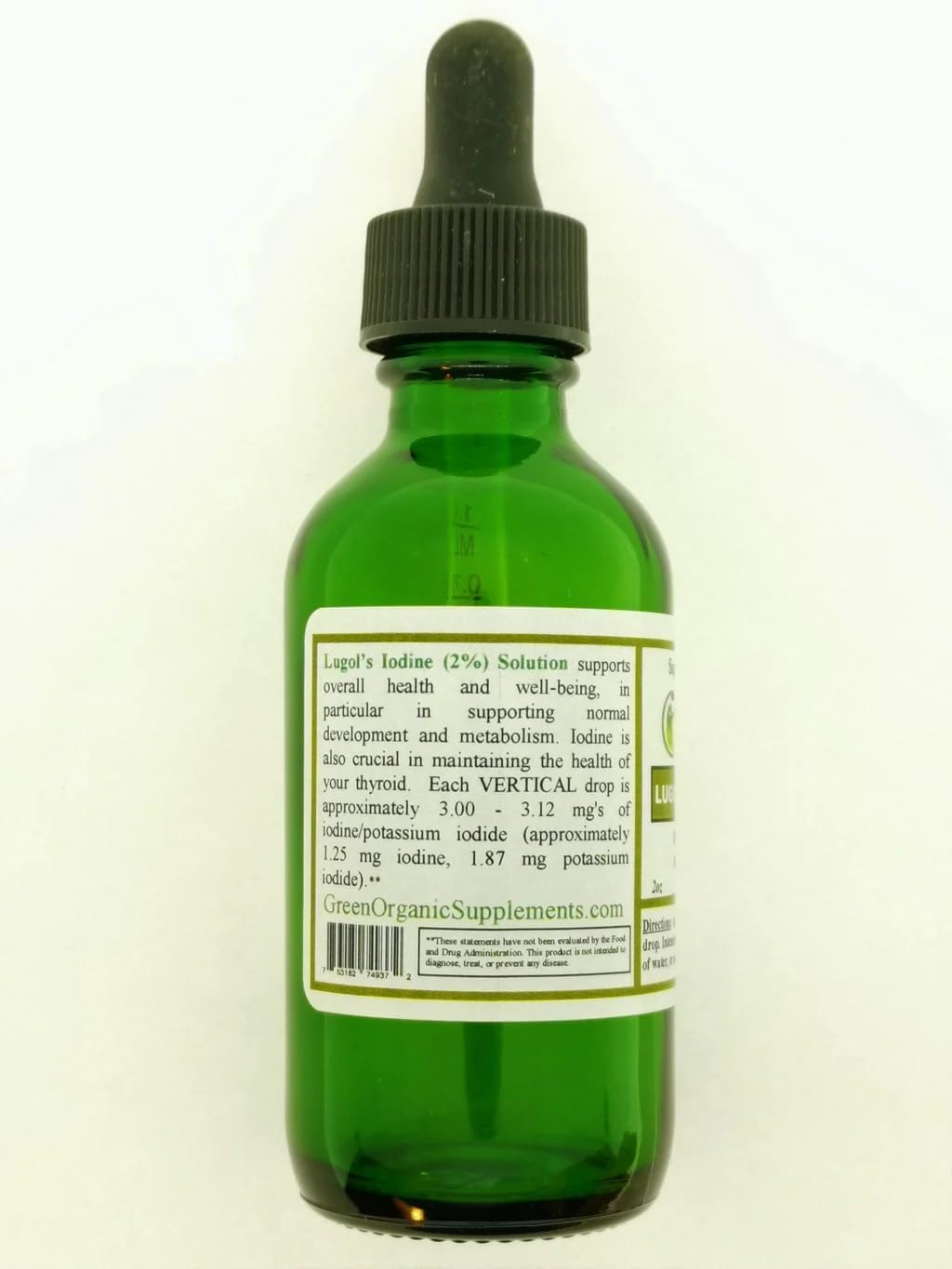 Organic Lugol’s Iodine Solution 2%, 2oz - Green Supplement (1 Pack)