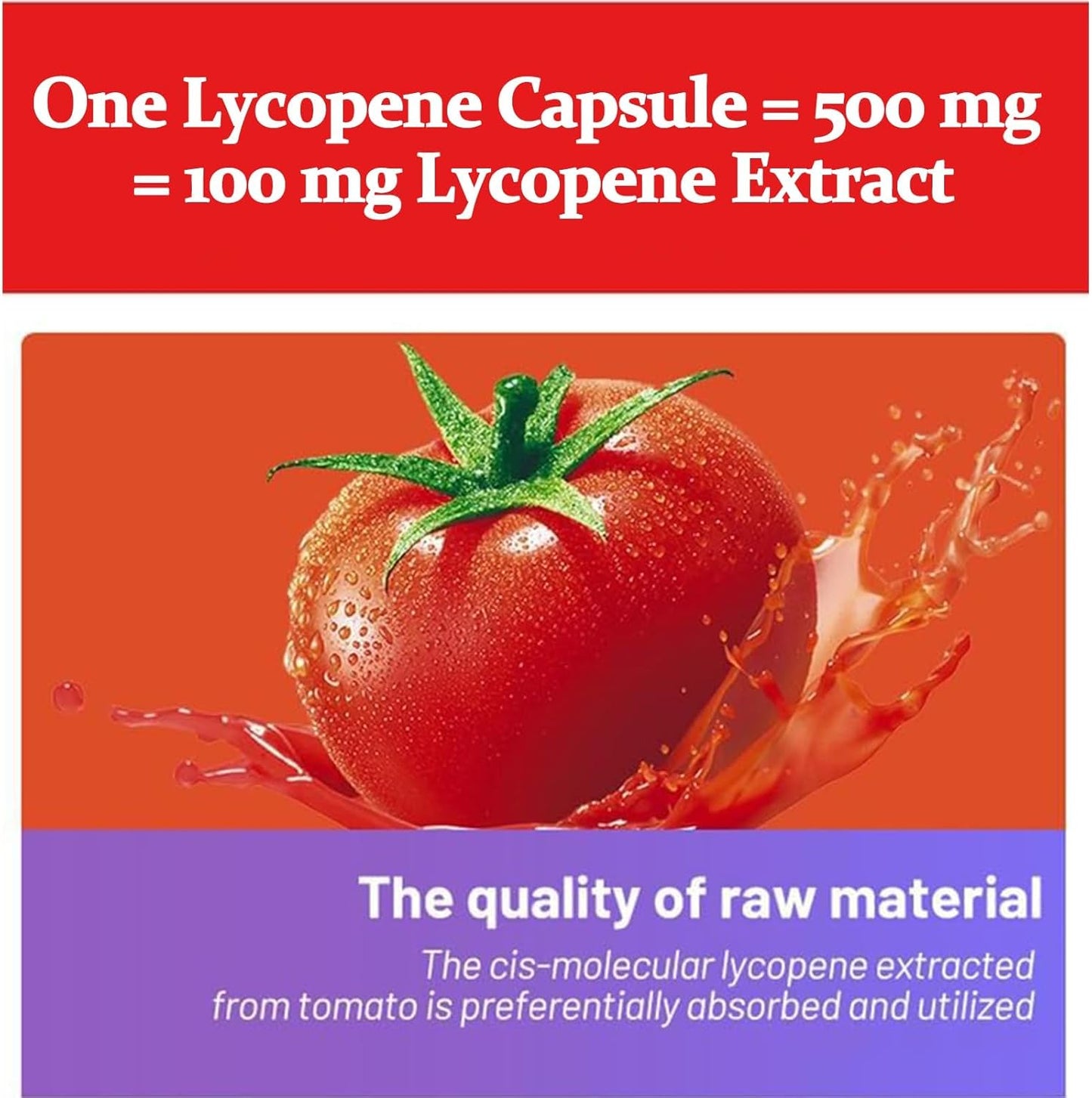 Organic Lycopene Capsules 100mg - Tomato Extract Supplement, Non-GMO, Gluten-Free, 100 Softgels