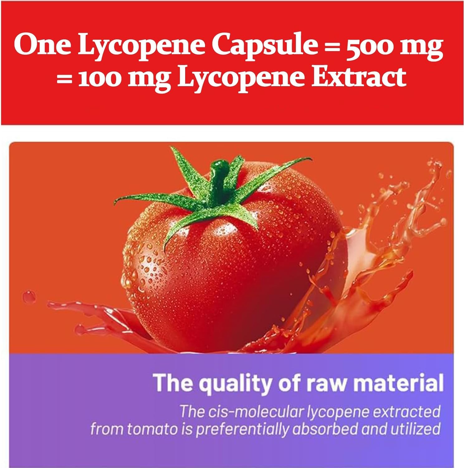 Organic Lycopene Capsules 100mg - Tomato Extract Supplement, Non-GMO, Gluten-Free, 100 Softgels