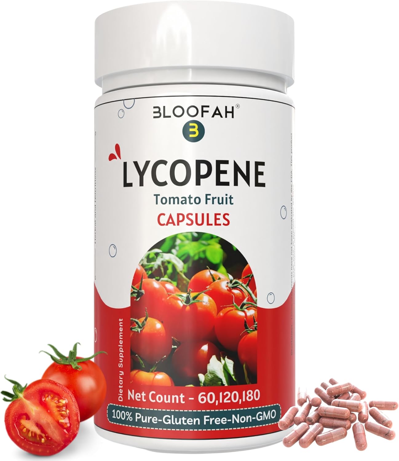 Organic Lycopene Capsules 500mg - 120 Count | Plant-Based Carotenoid Supplement for Health | Gluten-Free, Non-GMO Formula from Bloofah Tomatoes