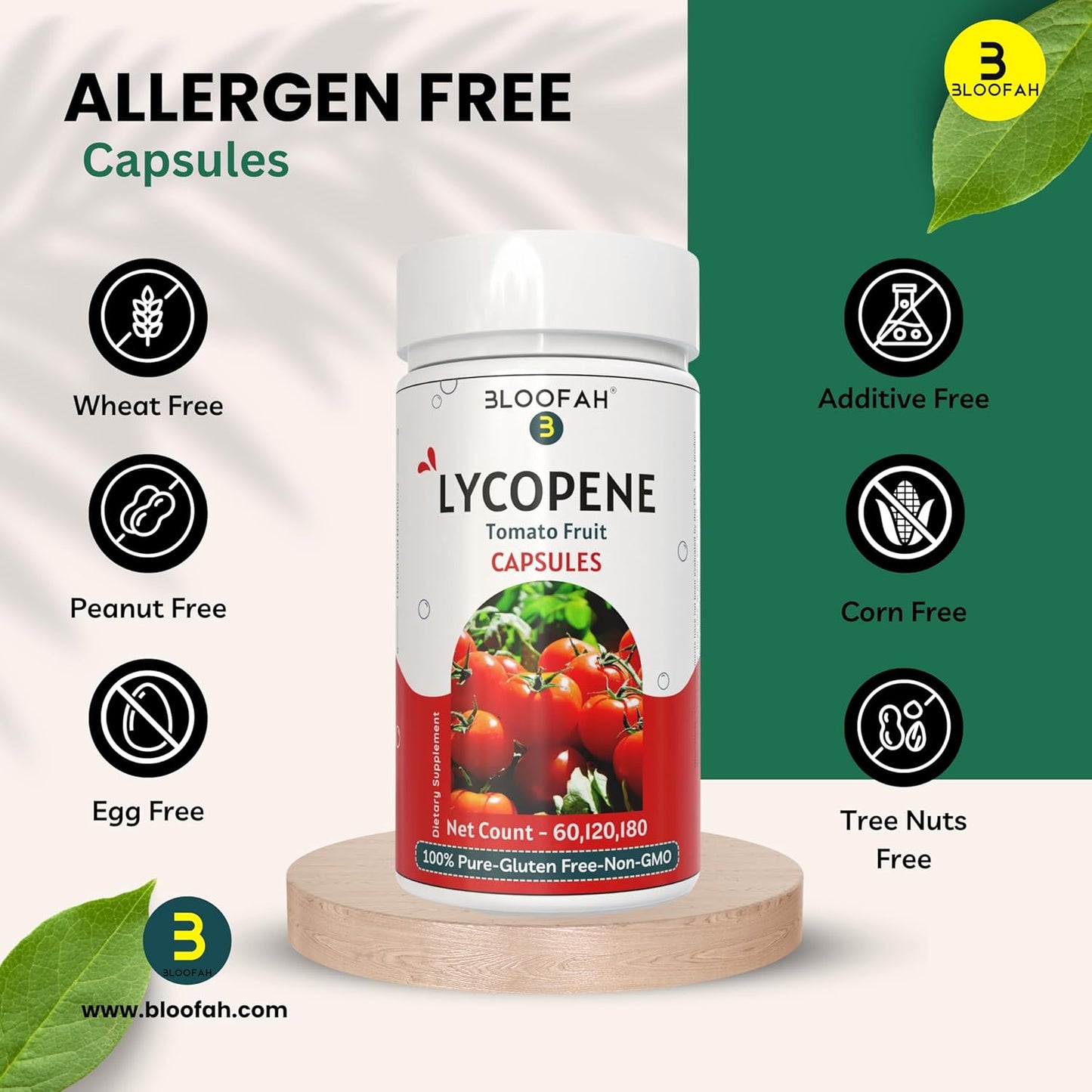 Organic Lycopene Capsules 500mg - 120 Count | Plant-Based Carotenoid Supplement for Health | Gluten-Free, Non-GMO Formula from Bloofah Tomatoes