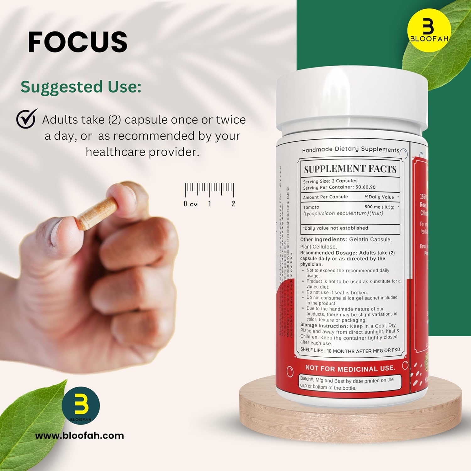 Organic Lycopene Capsules 500mg - 120 Count | Plant-Based Carotenoid Supplement for Health | Gluten-Free, Non-GMO Formula from Bloofah Tomatoes