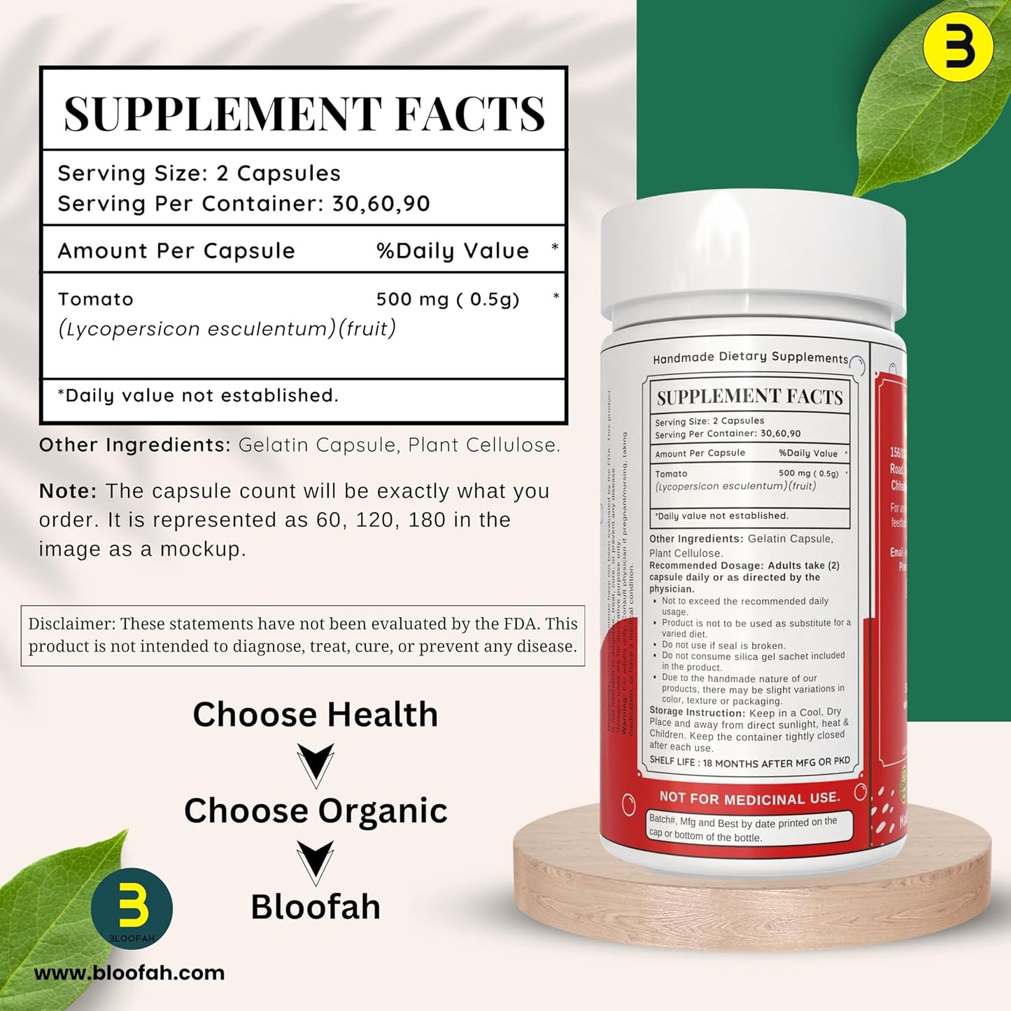 Organic Lycopene Capsules 500mg - 60 Count | Natural Carotenoid Supplement for Health Support | Plant Based, Gluten Free & Non-GMO