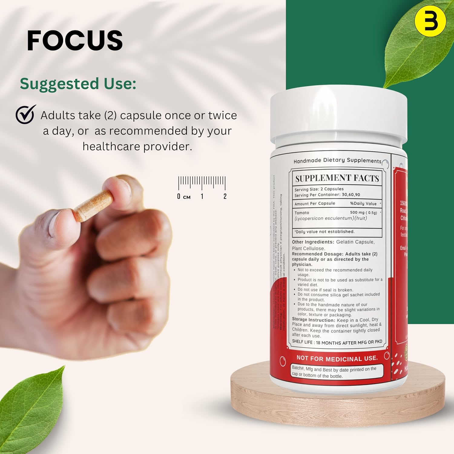 Organic Lycopene Capsules 500mg - 60 Count | Natural Carotenoid Supplement for Health Support | Plant Based, Gluten Free & Non-GMO