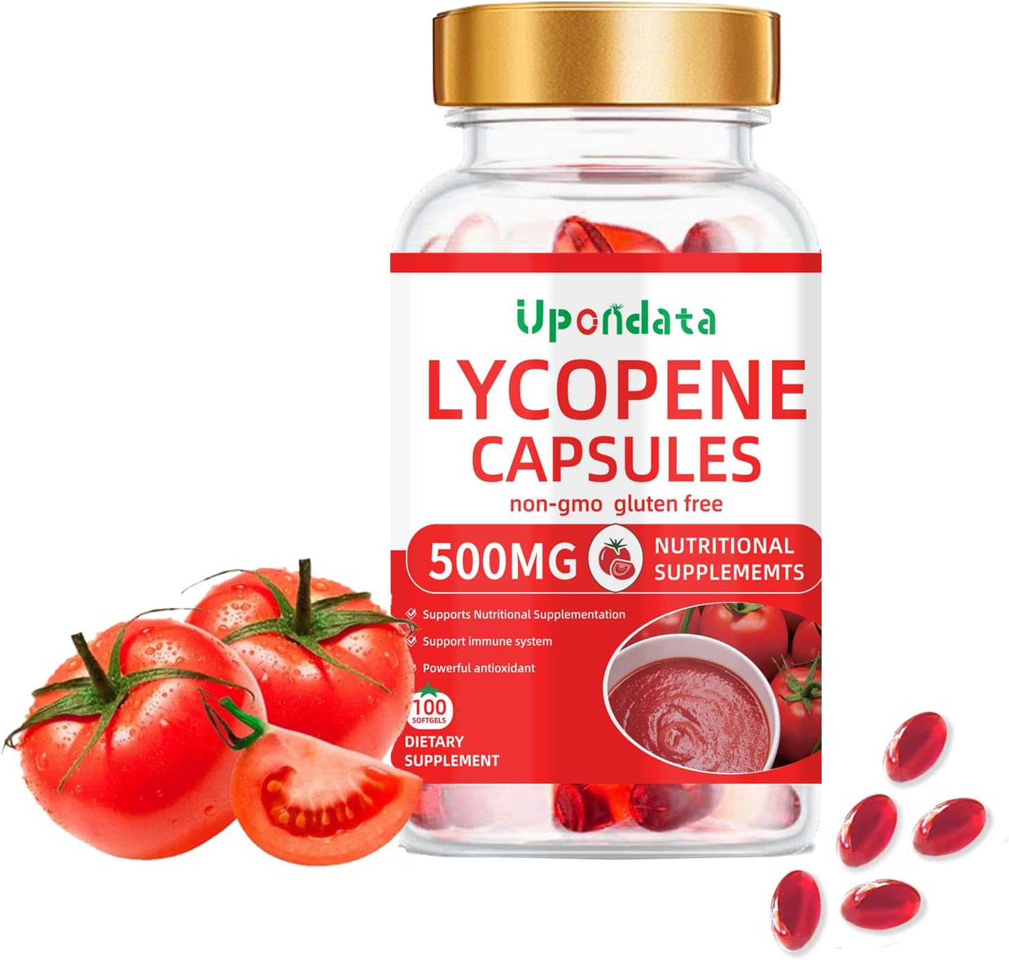 Organic Lycopene Capsules 500mg - Tomato Extract Supplement - 100 Softgels - Gluten-Free, Non-GMO - 1 Pack