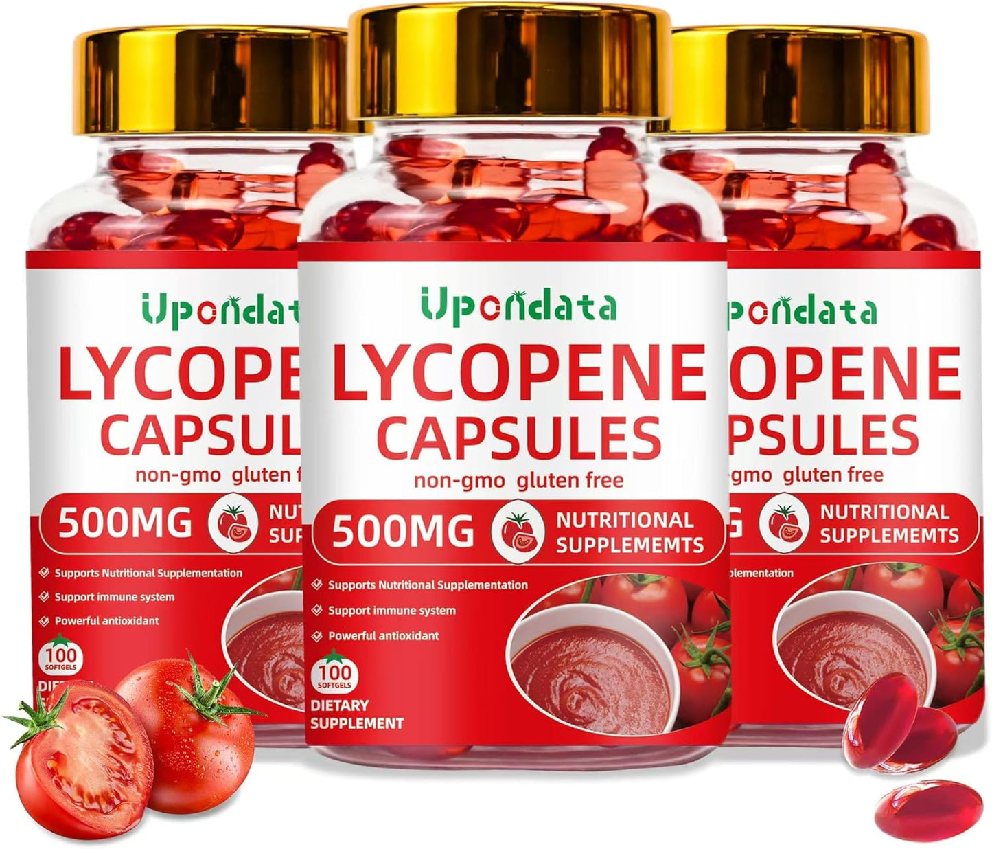 Organic Lycopene Capsules 500mg - Tomato Extract Supplement - 100 Softgels - Gluten-Free, Non-GMO - 1 Pack