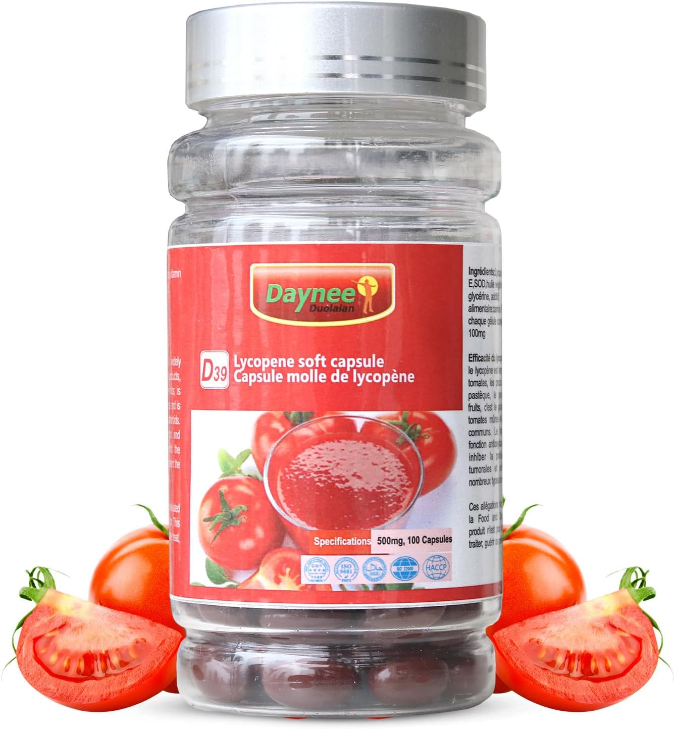 Organic Lycopene Softgel Capsules - 100mg Tomato Extract Supplement Formula, 500mg Per Capsule, 100 Softgels