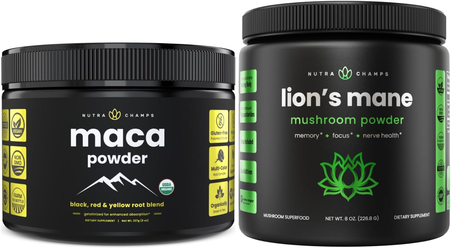 Organic Maca & Lion's Mane Powder by NutraChamps - Natural Energy & Focus Boost