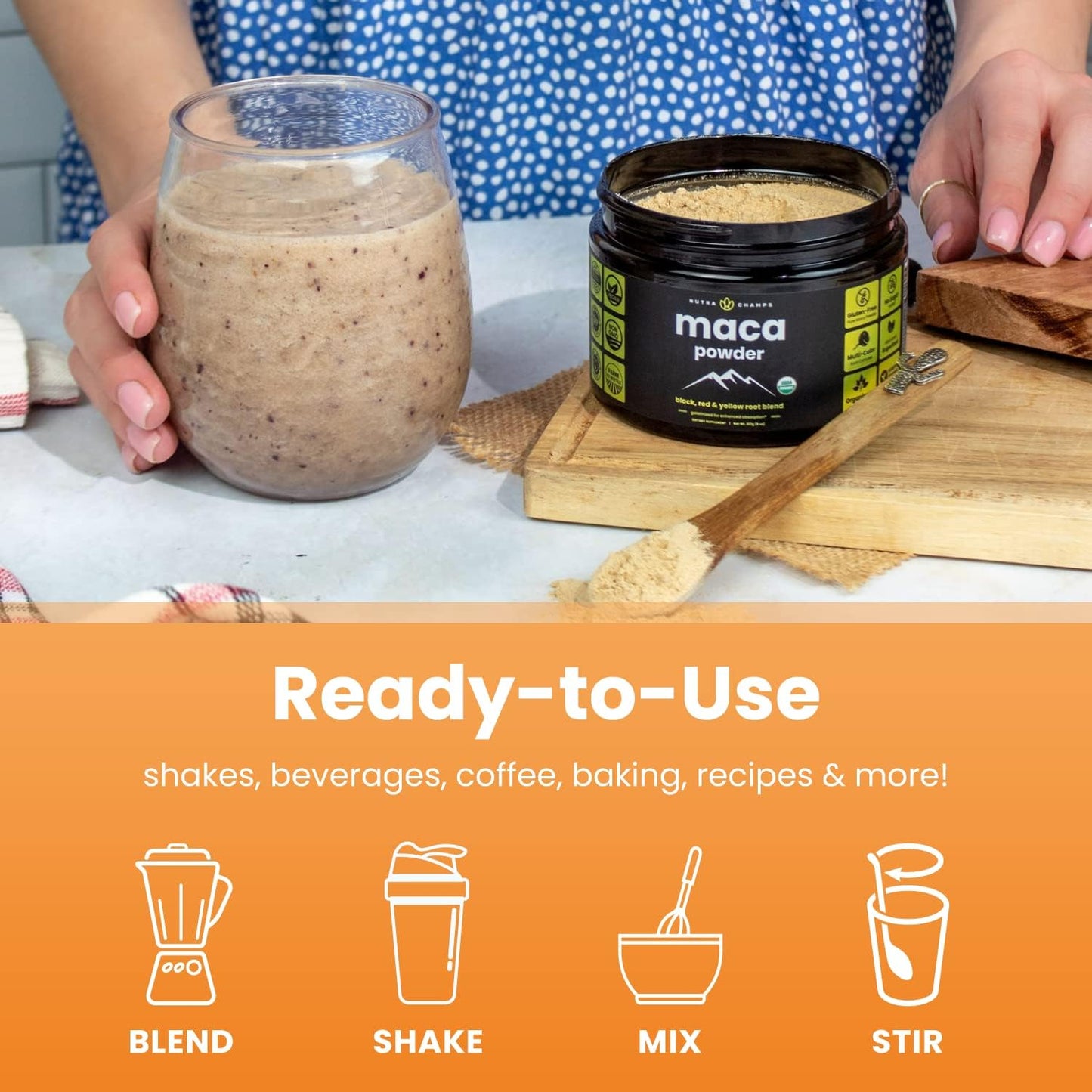 Organic Maca & Lion's Mane Powder by NutraChamps - Natural Energy & Focus Boost