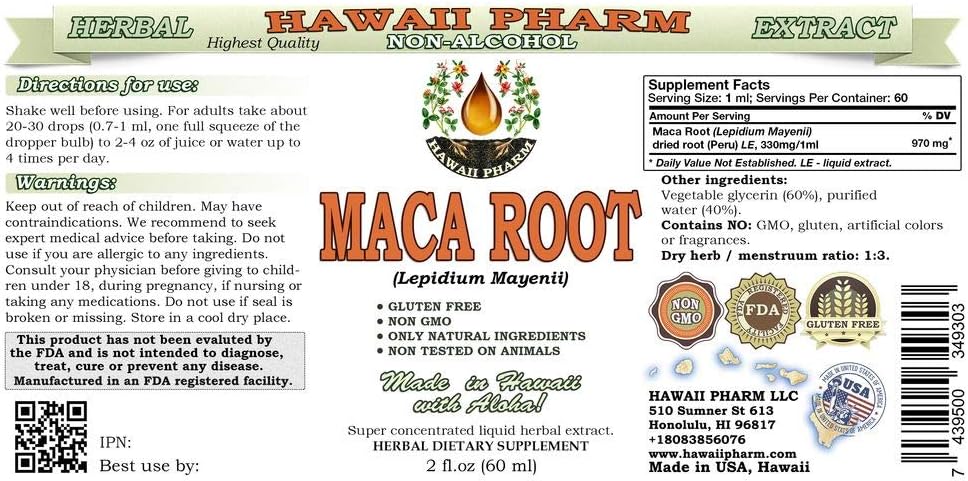 Organic Maca Root Alcohol-Free Liquid Extract, USA-Made Herbal Supplement 2oz