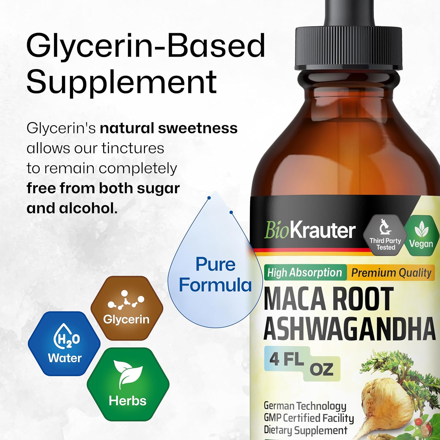 Organic Maca Root and Ashwagandha Tincture - Liquid Mood Support Supplement for Men & Women - Vegan Drops, Alcohol & Sugar-Free - 4 Fl.Oz.