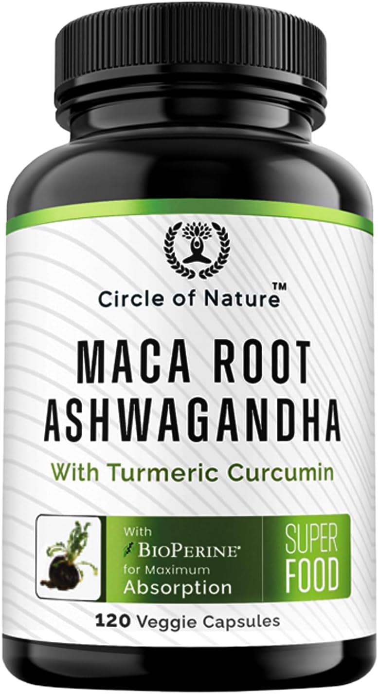 Organic Maca Root Ashwagandha & Mushroom Supplement with Lions Mane, Cordyceps, Reishi, Shiitake - Circle of Nature Blend