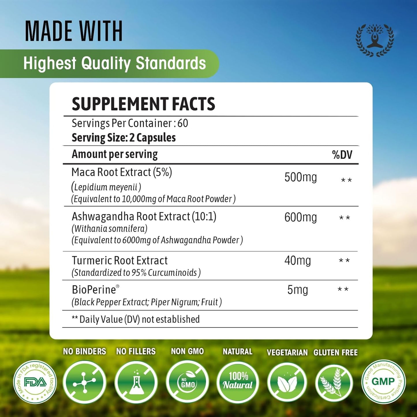 Organic Maca Root Ashwagandha & Mushroom Supplement with Lions Mane, Cordyceps, Reishi, Shiitake - Circle of Nature Blend