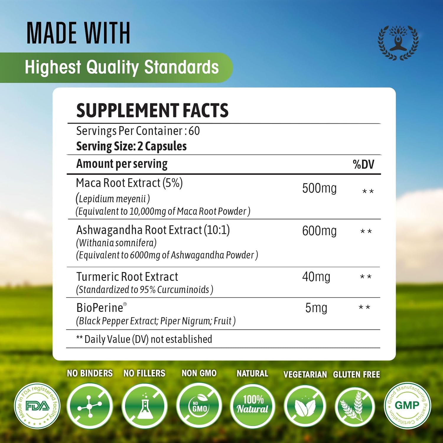 Organic Maca Root Ashwagandha & Mushroom Supplement with Lions Mane, Cordyceps, Reishi, Shiitake - Circle of Nature Blend