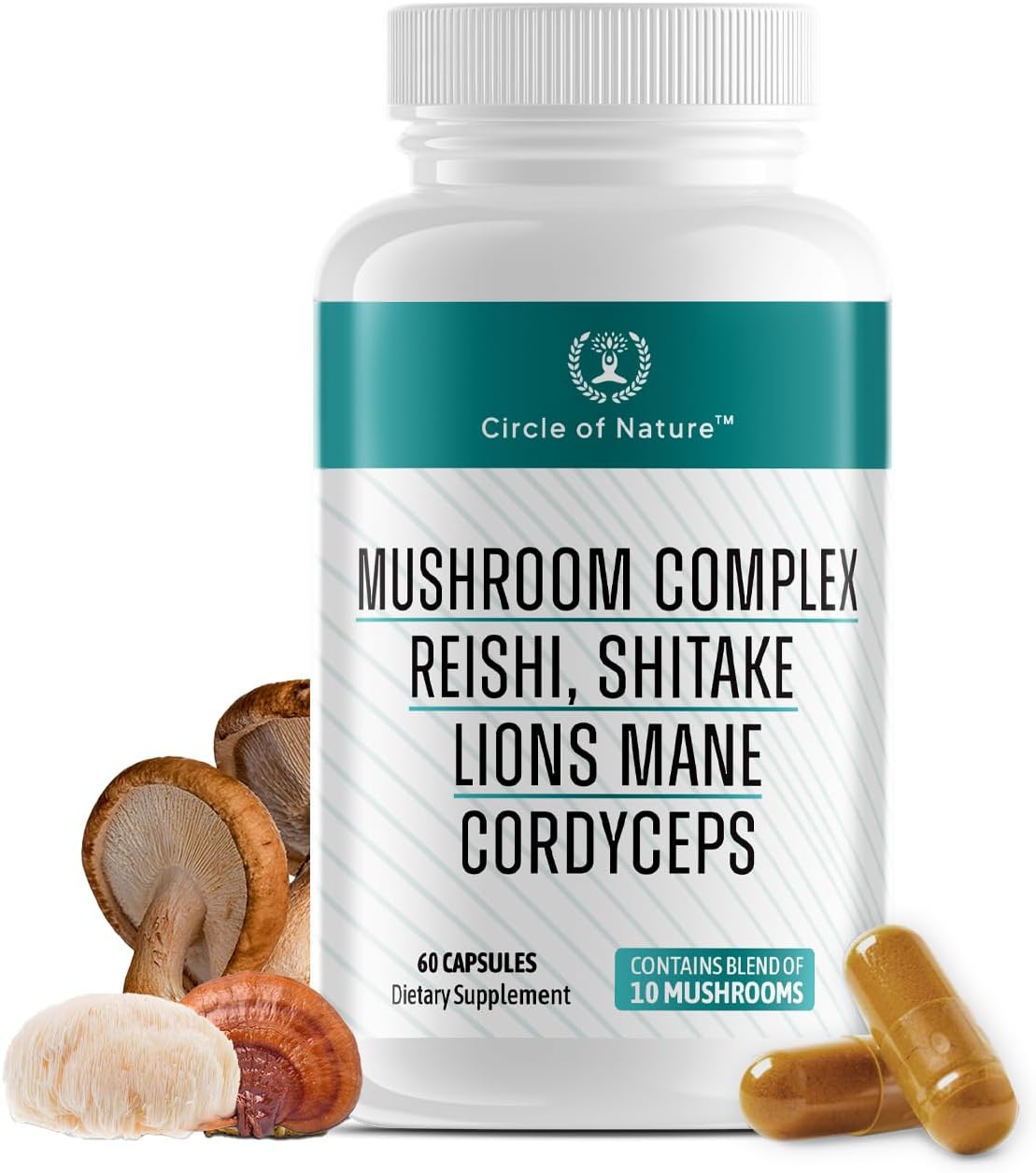 Organic Maca Root Ashwagandha & Mushroom Supplement with Lions Mane, Cordyceps, Reishi, Shiitake - Circle of Nature Blend