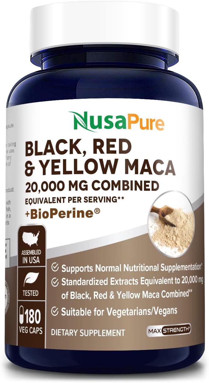 Organic Maca Root Blend 20,000mg - 180 Vegan Capsules with Bioperine - Non-GMO, Gluten-Free