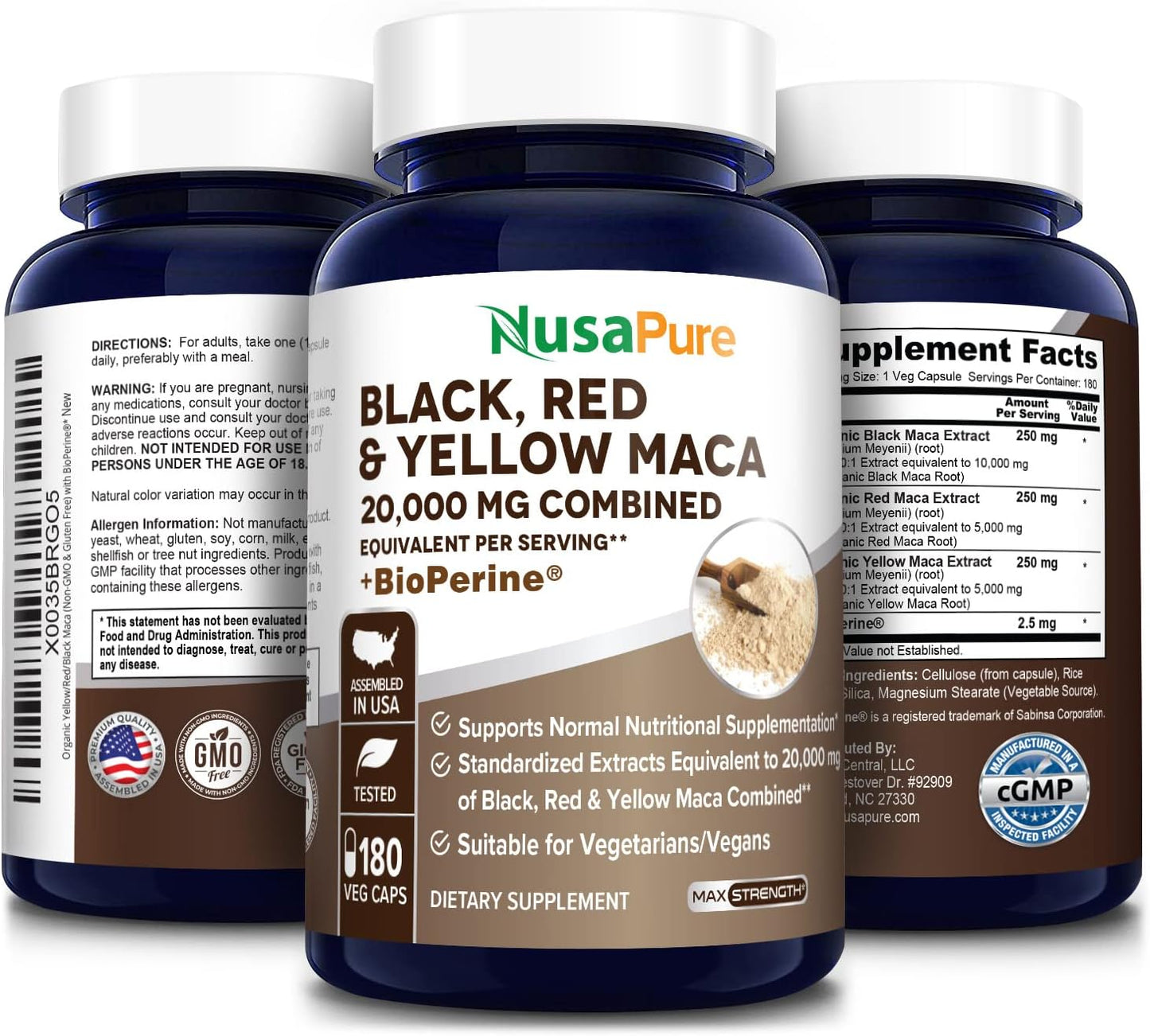 Organic Maca Root Blend 20,000mg - 180 Vegan Capsules with Bioperine - Non-GMO, Gluten-Free