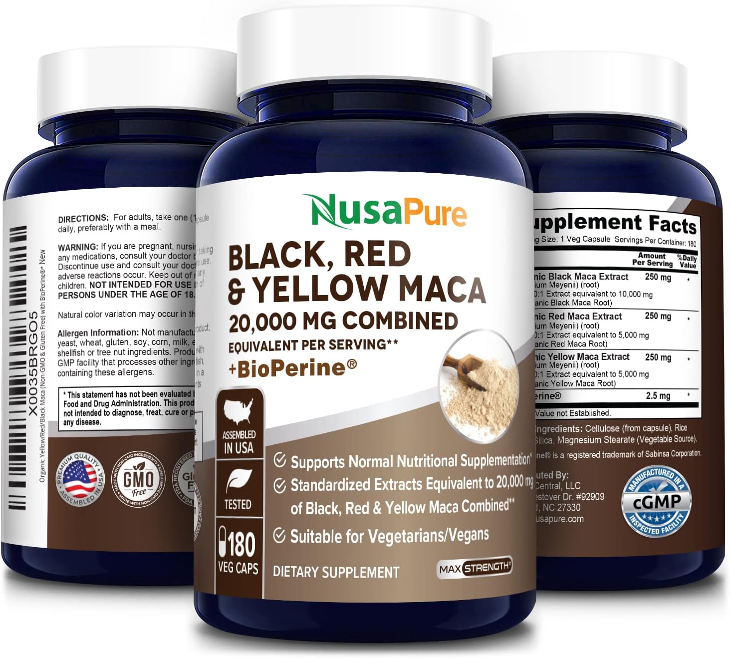 Organic Maca Root Blend 20,000mg - 180 Vegan Capsules with Bioperine - Non-GMO, Gluten-Free