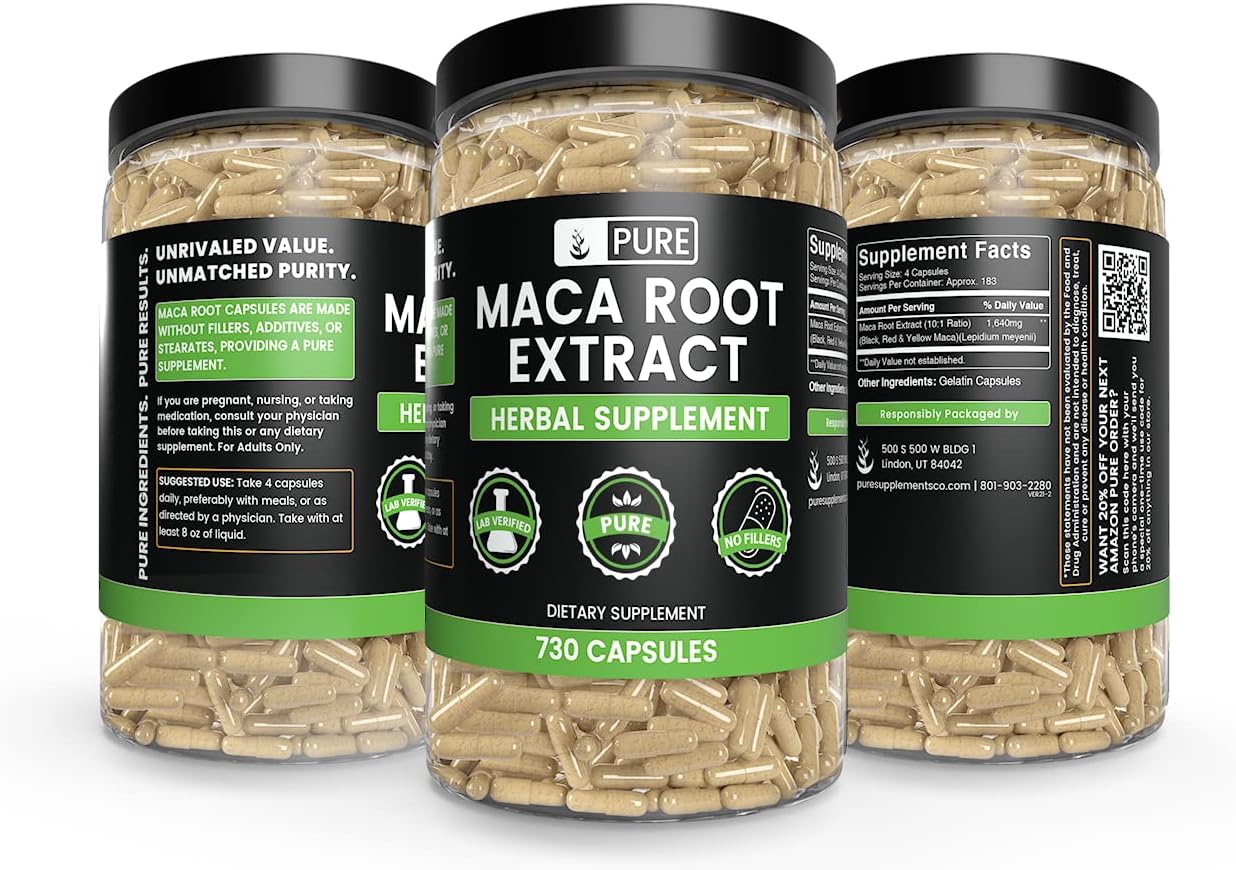 Organic Maca Root Capsules - 730 Count, No Fillers, Lab Verified Pure Ingredients
