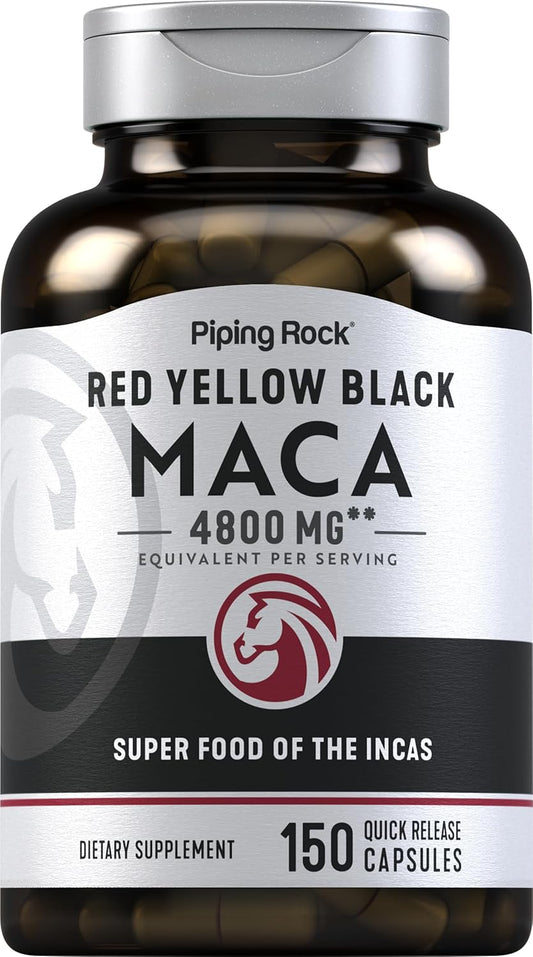 Organic Maca Root Capsules 4800mg - 150 Pills - Red Yellow Black Maca - Superfood Supplement - Non-GMO, Gluten Free