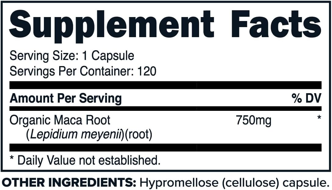 Organic Maca Root Capsules (750 MG) - Non-GMO, Gluten Free (120 Count) by Primaforce