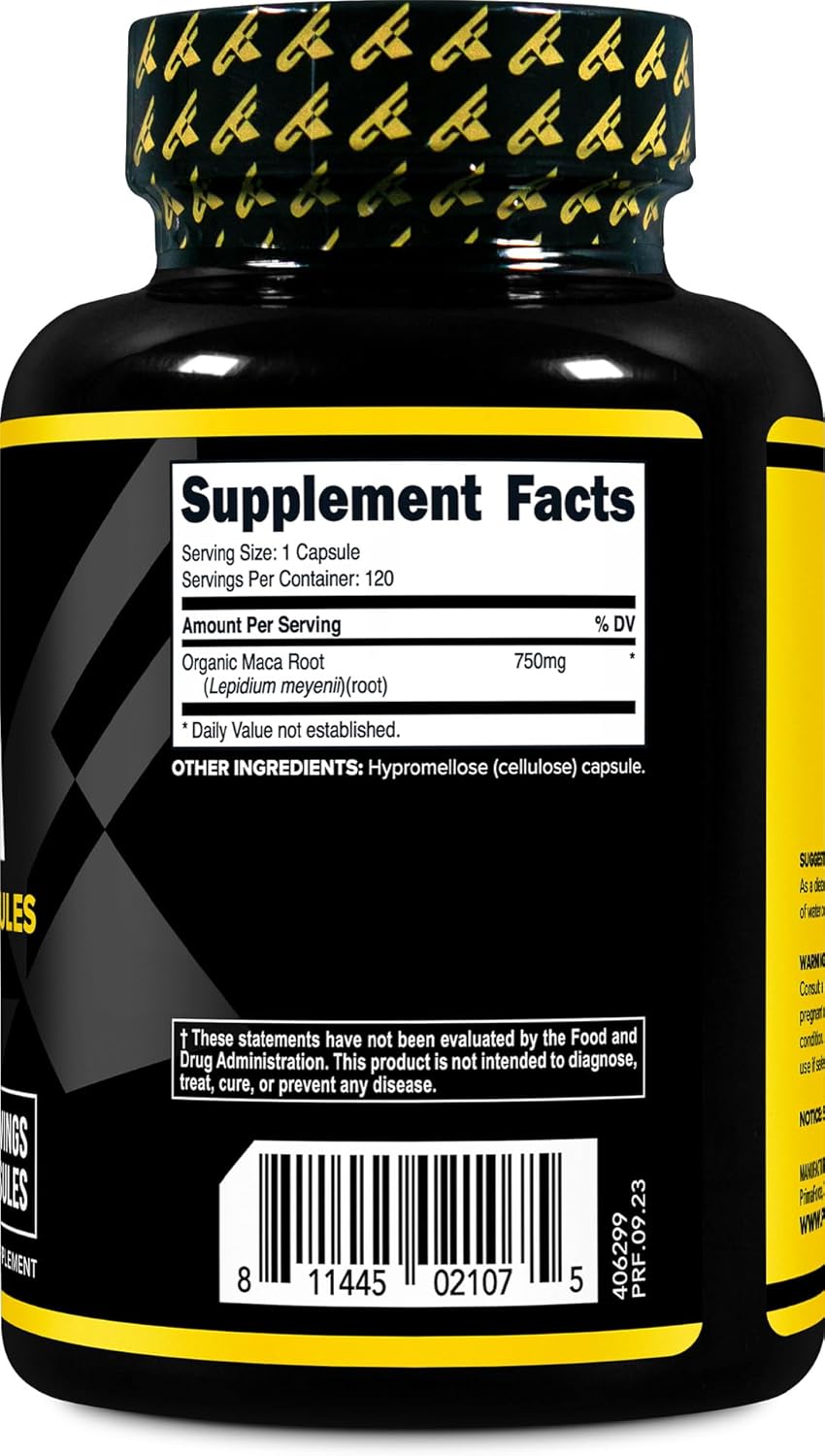 Organic Maca Root Capsules (750 MG) - Non-GMO, Gluten Free (120 Count) by Primaforce