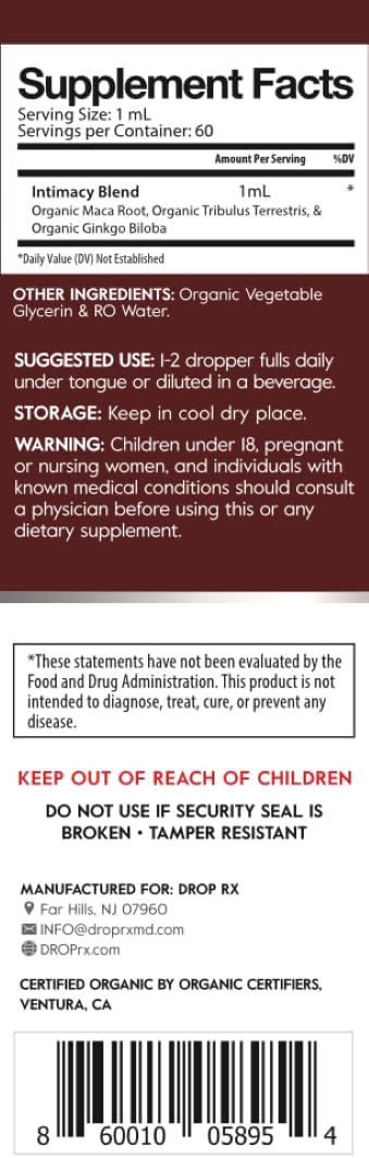 Organic Maca Root, Ginkgo Biloba & Tribulus Drops - Liquid Supplement for Support - Vegan, Non-GMO - Made in USA - Gifts for Her & Him