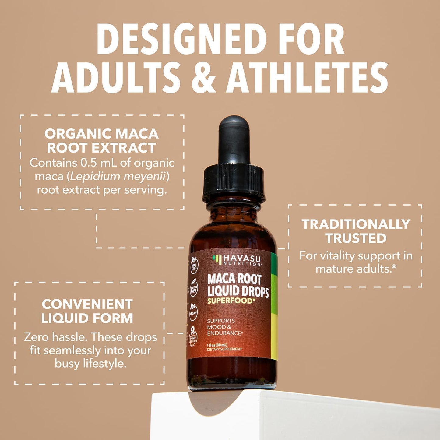 Organic Maca Root Liquid Drops for Hormone Balance, Mood, Energy - Supports Performance and Vitality - Non-GMO, Vegan - 60 Servings