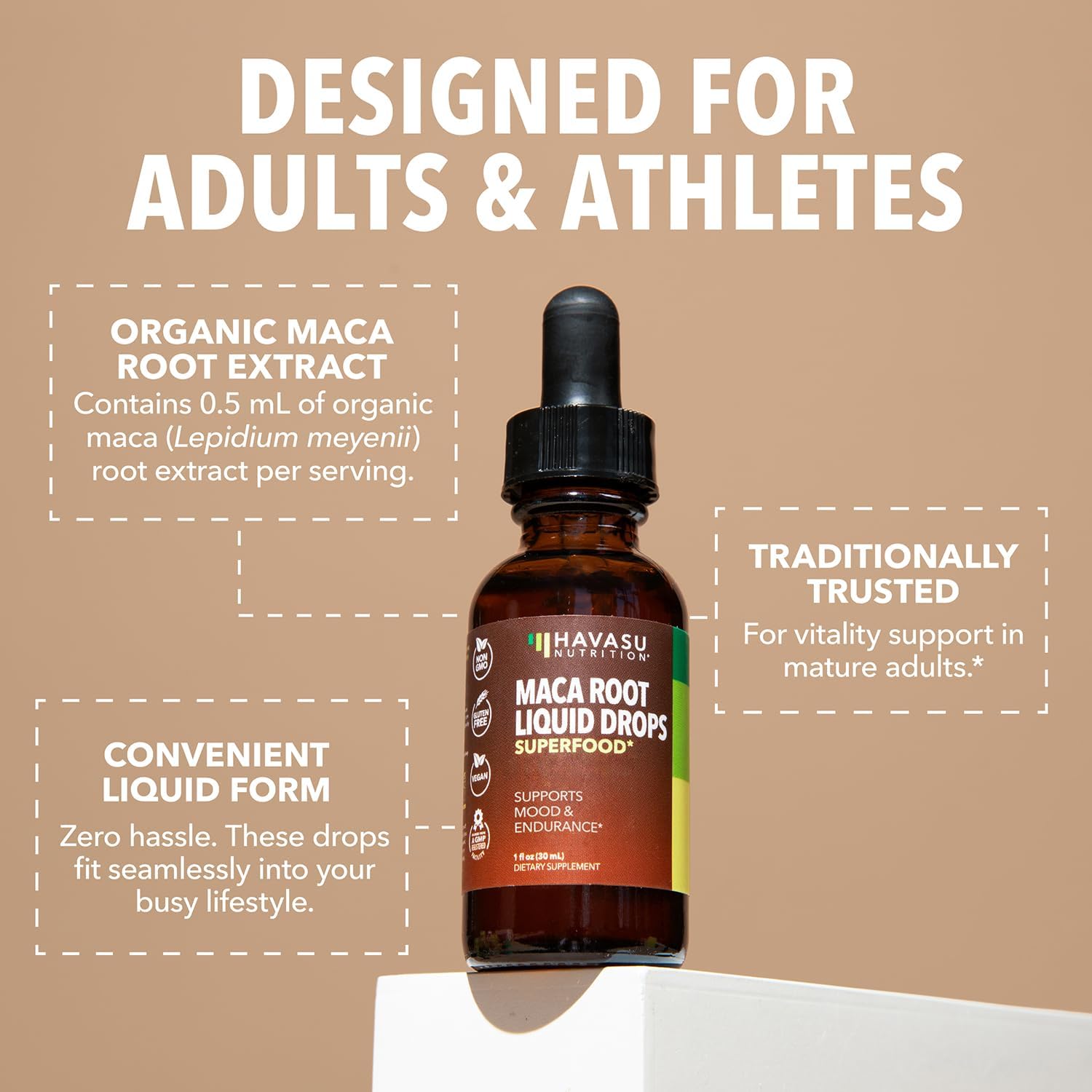 Organic Maca Root Liquid Drops for Hormone Balance, Mood, Energy - Supports Performance and Vitality - Non-GMO, Vegan - 60 Servings