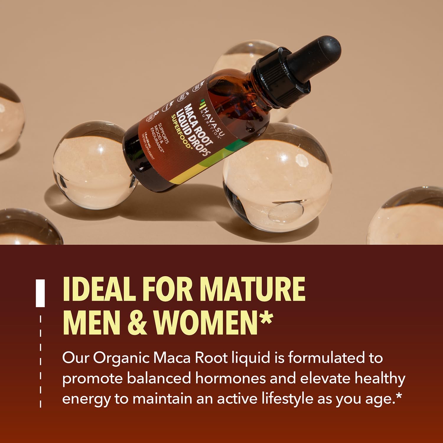 Organic Maca Root Liquid Drops for Hormone Balance, Mood, Energy - Supports Performance and Vitality - Non-GMO, Vegan - 60 Servings