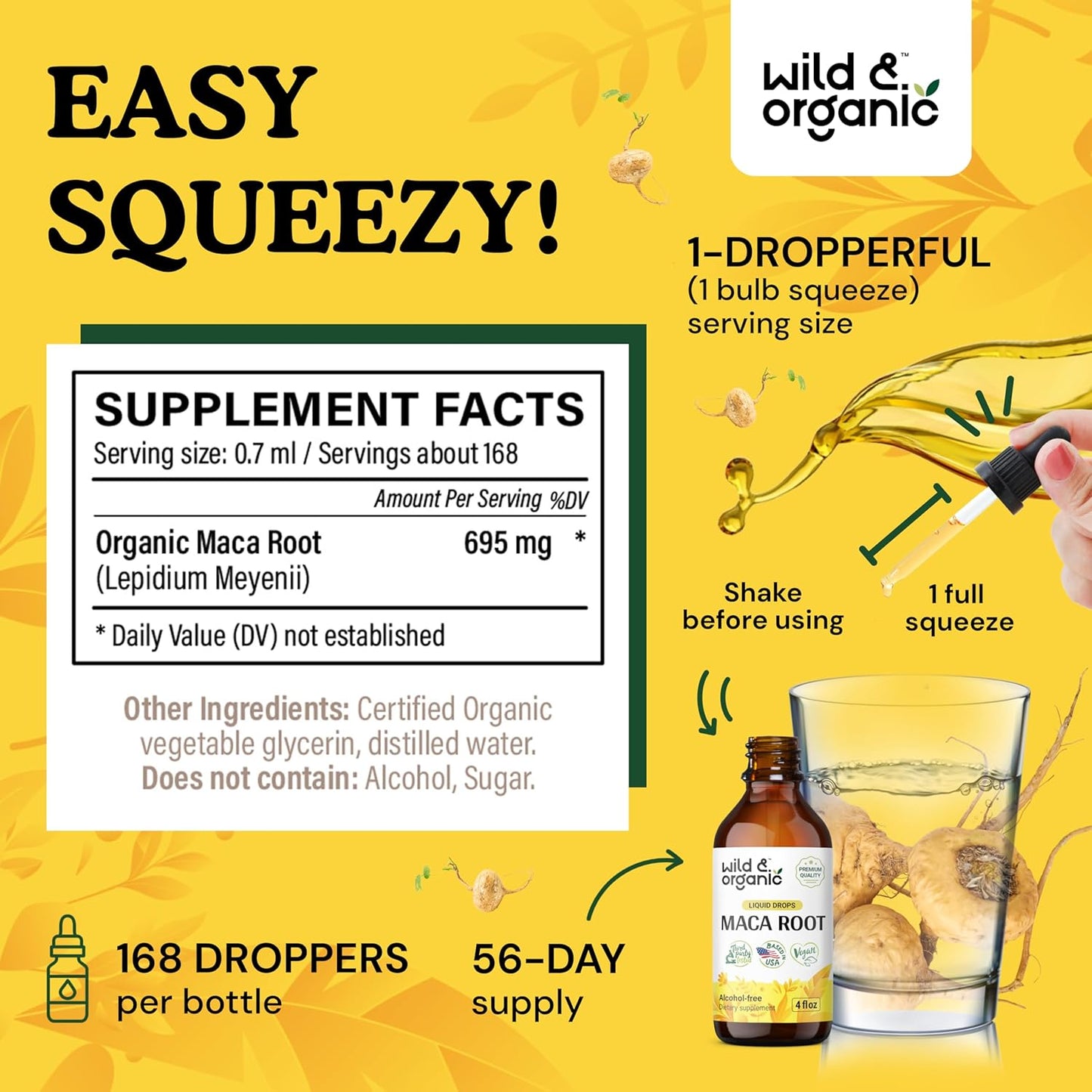 Organic Maca Root Liquid Drops for Men & Women - Peruvian Maca Tincture for Overall Support - Vegan & Alcohol-Free - 4 fl oz