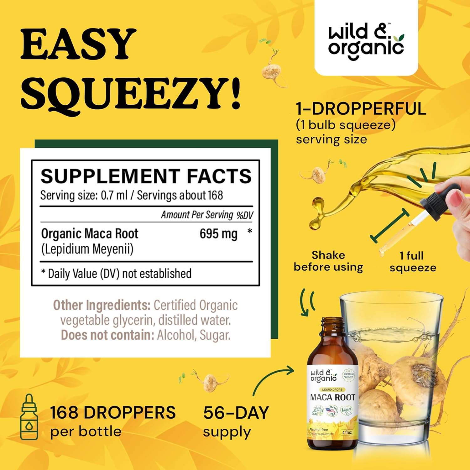 Organic Maca Root Liquid Drops for Men & Women - Peruvian Maca Tincture for Overall Support - Vegan & Alcohol-Free - 4 fl oz