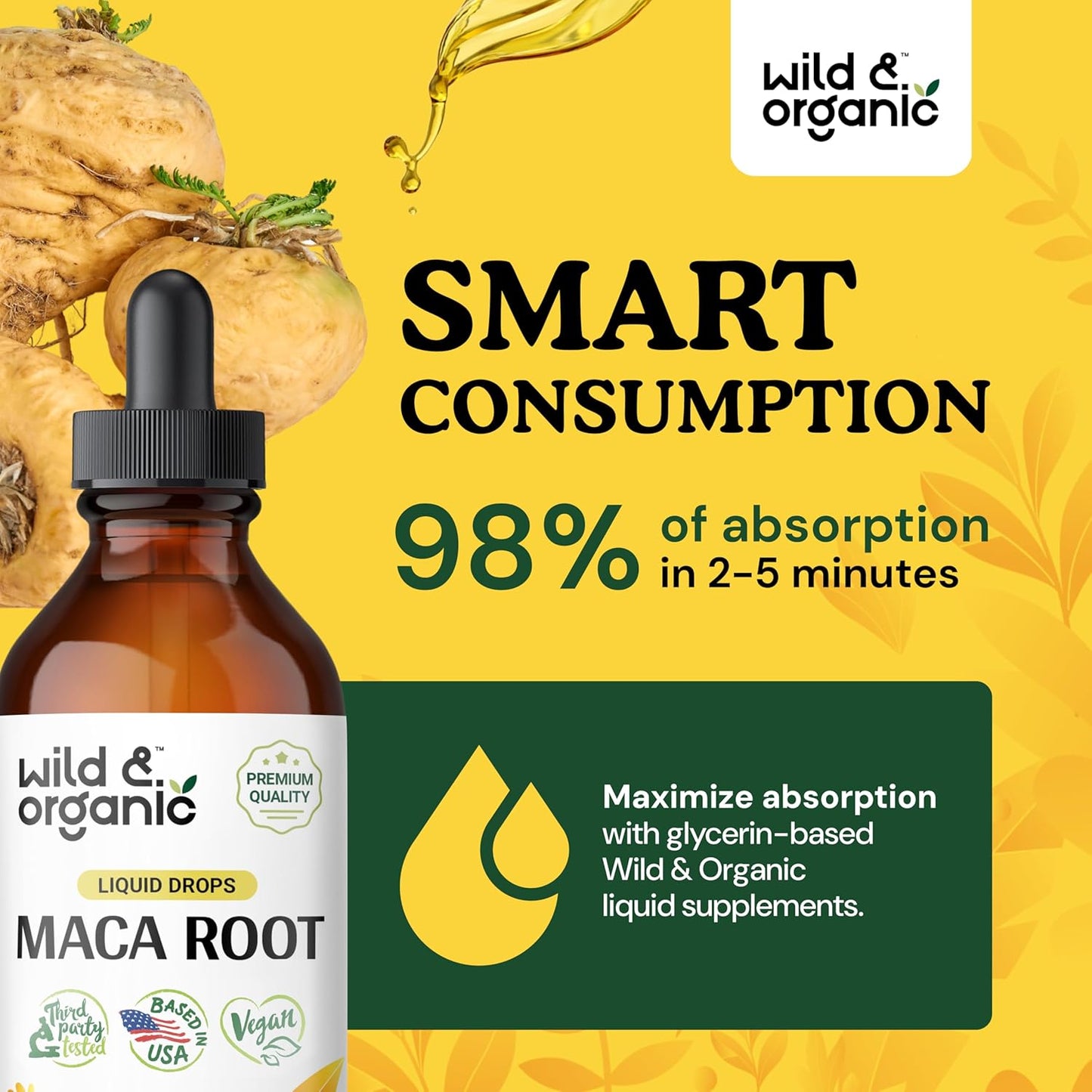 Organic Maca Root Liquid Drops for Men & Women - Peruvian Maca Tincture for Overall Support - Vegan & Alcohol-Free - 4 fl oz