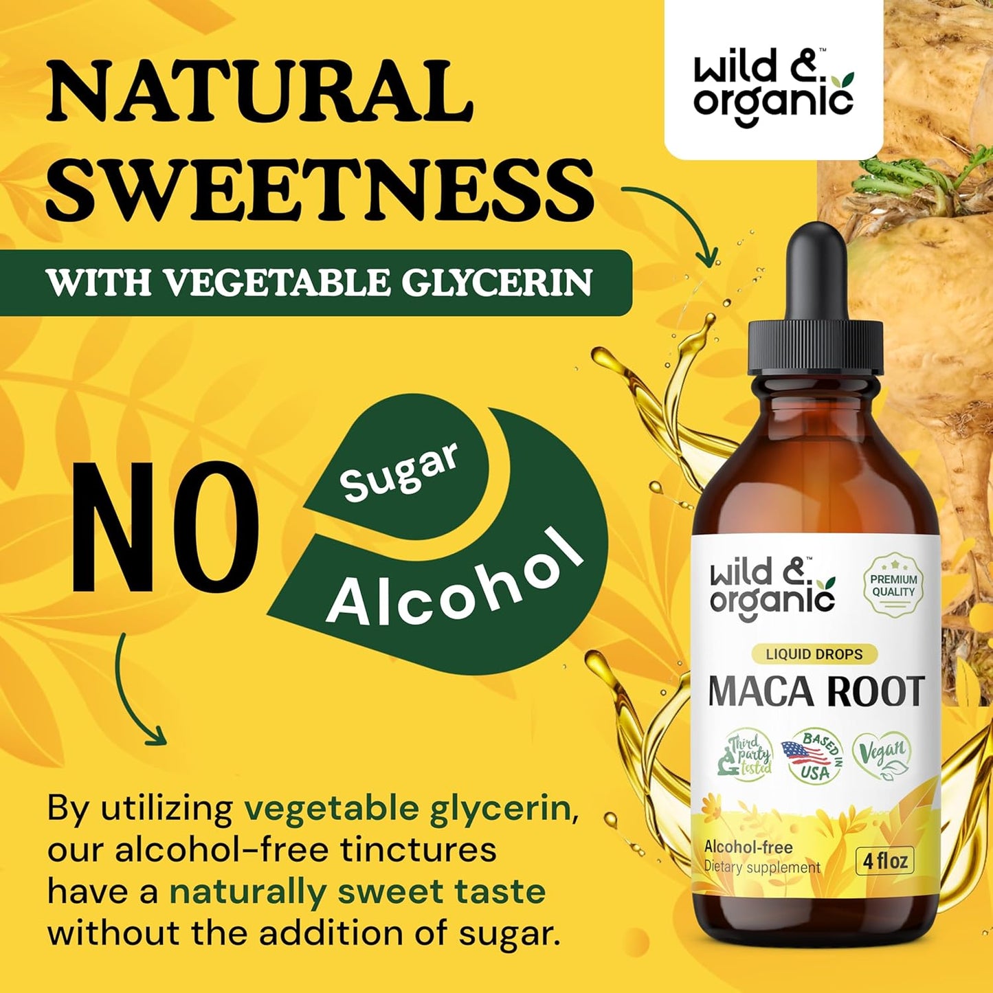 Organic Maca Root Liquid Drops for Men & Women - Peruvian Maca Tincture for Overall Support - Vegan & Alcohol-Free - 4 fl oz