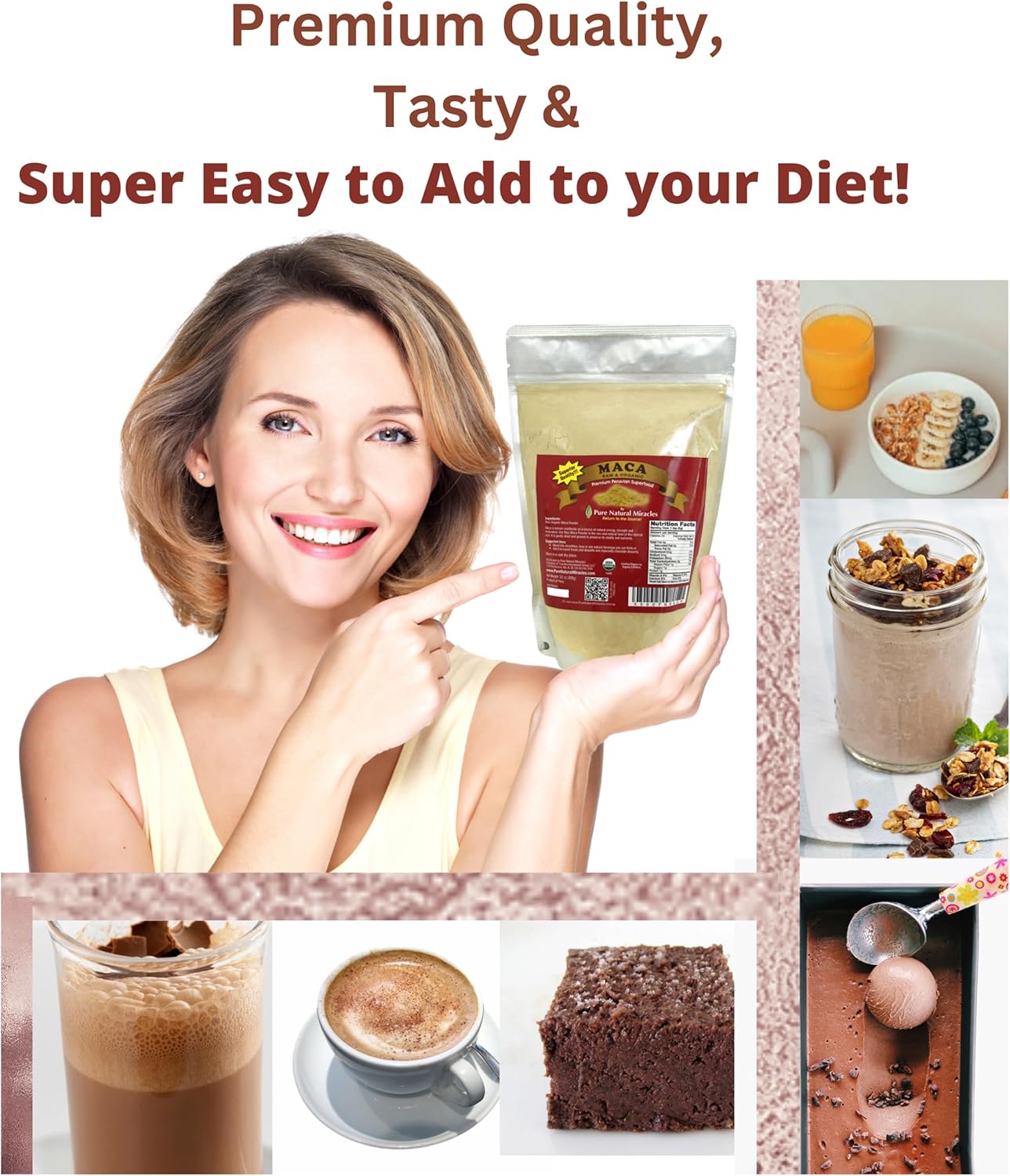 Organic Maca Root Powder - 16 oz - Raw, Vegan, Non GMO - Peruvian Superfood for Energy, Stamina & Strength - Ideal for Smoothies & Shakes