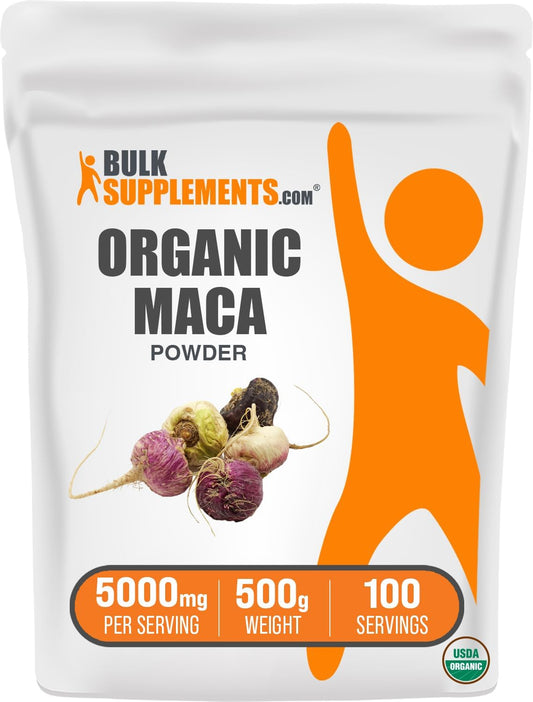 Organic Maca Root Powder Supplement - Superfood, Gluten Free, 5000mg per Serving - 500g (1.1 lbs) - BulkSupplements.com