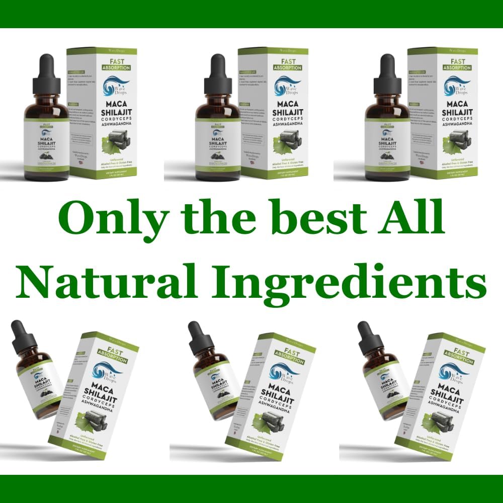 Organic Maca, Shilajit, Cordyceps, Ashwagandha Liquid Drops - Natural Ingredients for Relaxation, Sleep, Cognitive Function - 1 Fl Oz