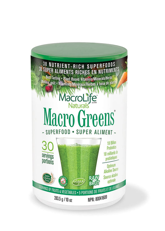 Organic Macrolife Naturals Green Superfood Powder, 10 oz Jar - Alkalizing Greens Supplement Vegan & Non-GMO